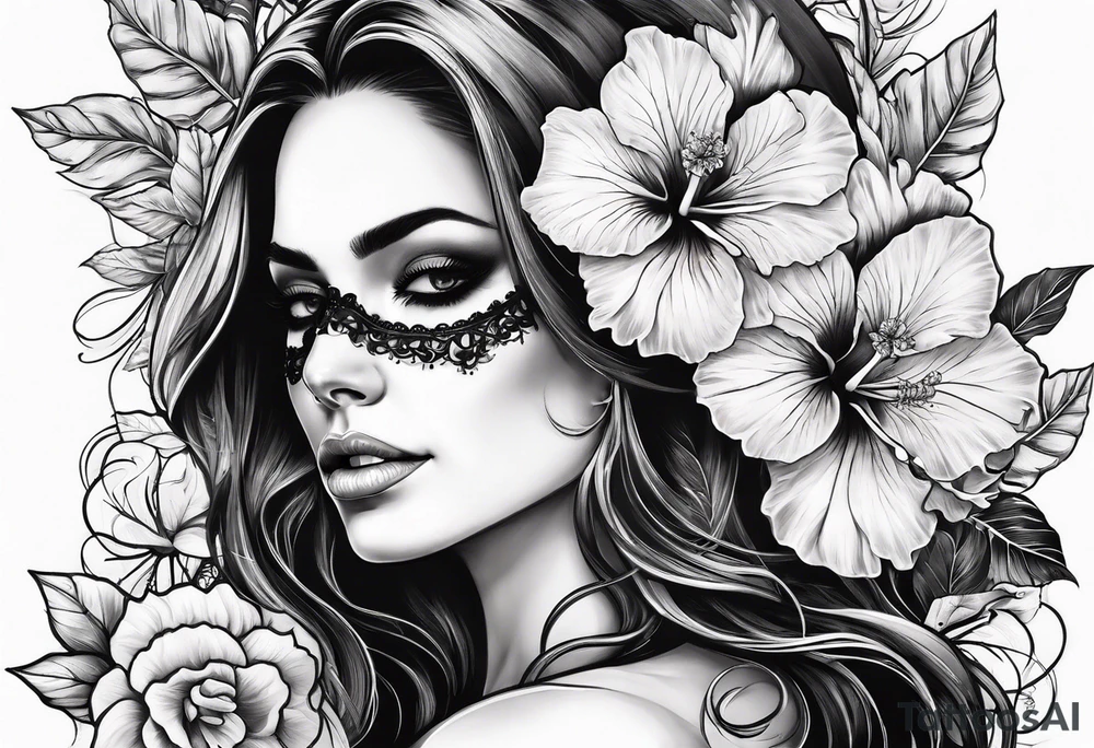 femmale skeleton with hibiscus tattoo idea