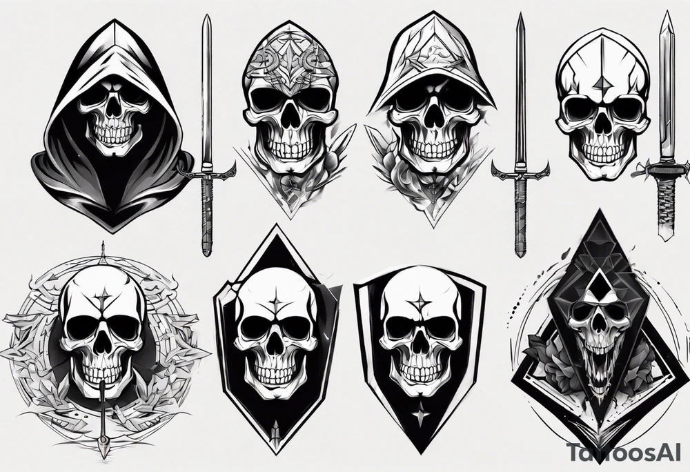 hooded skull sword tattoo idea