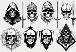 hooded skull sword tattoo idea
