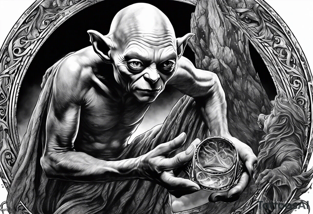 Gollum and the one ring the lord of the rings tattoo idea