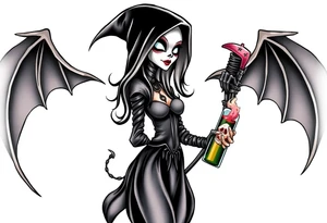 Sexy  xxx Female grim. Reaper and her
 death bringer poison bottle tattoo idea