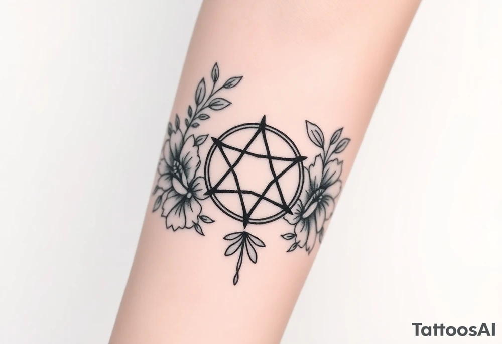 Cover up an enneagram symbol tattoo with florals tattoo idea