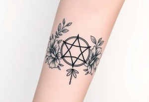 Cover up an enneagram symbol tattoo with florals tattoo idea