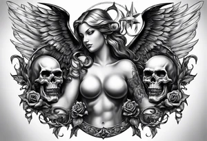 Good vs evil chest piece. baby angel and devils tattoo idea
