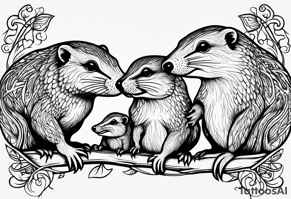 Australian Platypus, Echidna, Wombat & pygmy Sugar Glider in one image tattoo idea