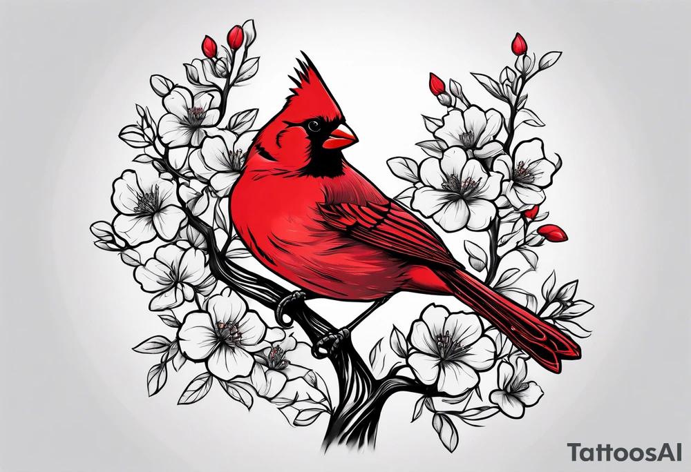 Trees, flowers, red cardinal, representing growth from grief tattoo idea