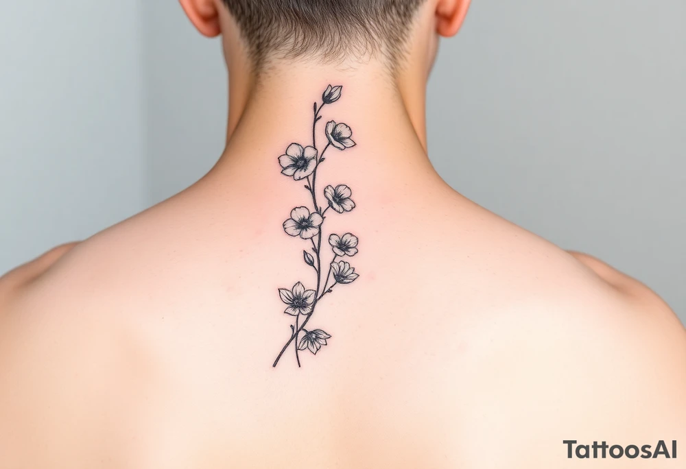 minimalist fine line sweet pea vine with larkspur and violet tattoo idea