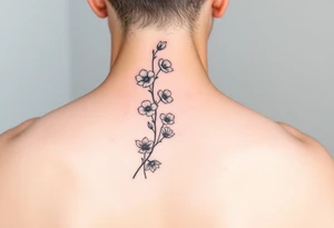 minimalist fine line sweet pea vine with larkspur and violet tattoo idea