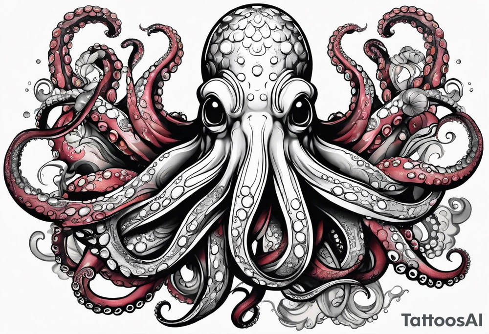 large and long octopus with multiple tentacles and suckers  that would be designed to drape around an arm tattoo idea
