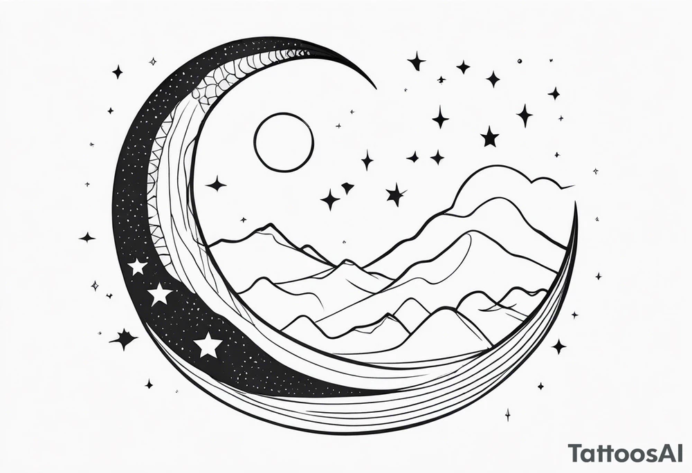 Moon, snake, cosmos, small cover up tattoo idea