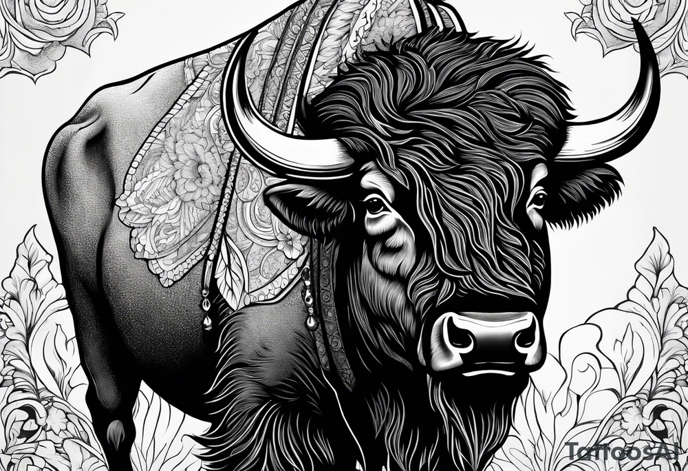 fine line bison doodle - white background, clean background, no skin tattoo idea