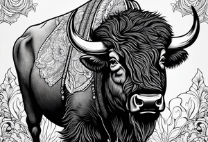 fine line bison doodle - white background, clean background, no skin tattoo idea
