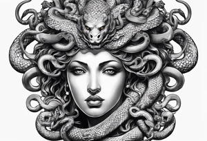 arm tattoo of Medusa head statue with snakes for hair tattoo idea
