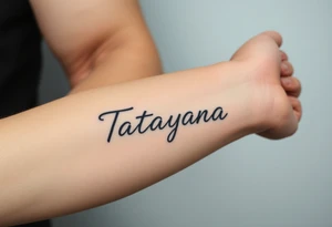 tattoo on forearm, using the name “Tatayana” For a father that lost his daughter tattoo idea