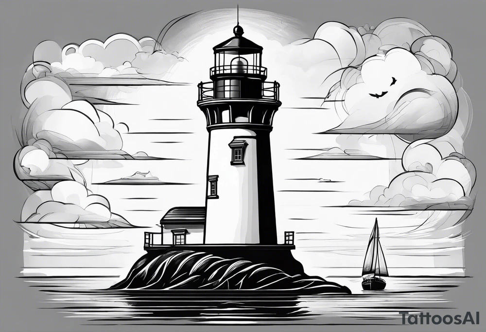 maritime lighthouse in a front view sailboat serving as a mast for a sail. tattoo idea