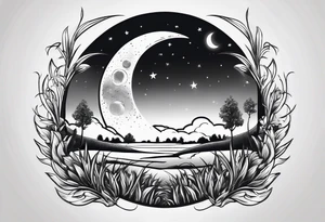 the moon shining down onto a patch of grass tattoo idea