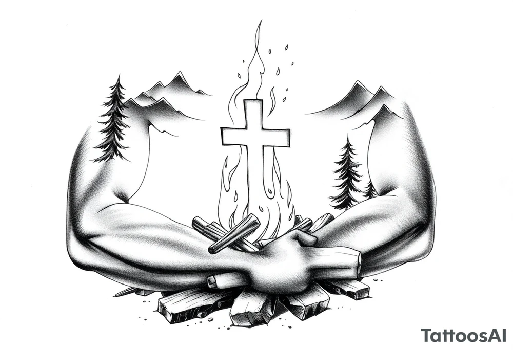 Campfire with cross hidden in the flames include the great outdoors make sure cross doesn't look like it is on fire tattoo idea