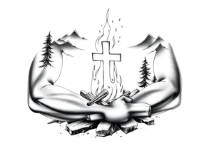 Campfire with cross hidden in the flames include the great outdoors make sure cross doesn't look like it is on fire tattoo idea
