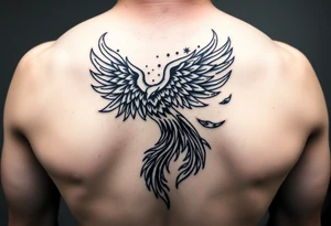 large majestic phoenix trailing with flames on an arm tattoo idea