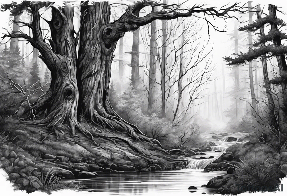 Living forest transitioning to a dead forest tattoo idea
