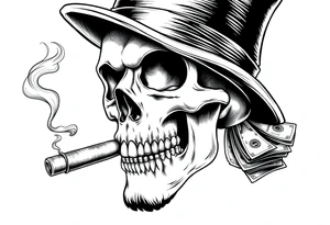 skull with mustache,a big cigar in his mouth,a top-hat on his head and alot of money in a hand. tattoo idea