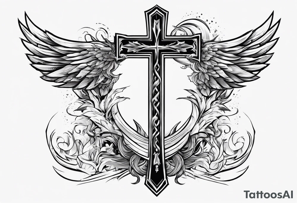 zeus lightning bolt cross with poseidon trident tattoo idea