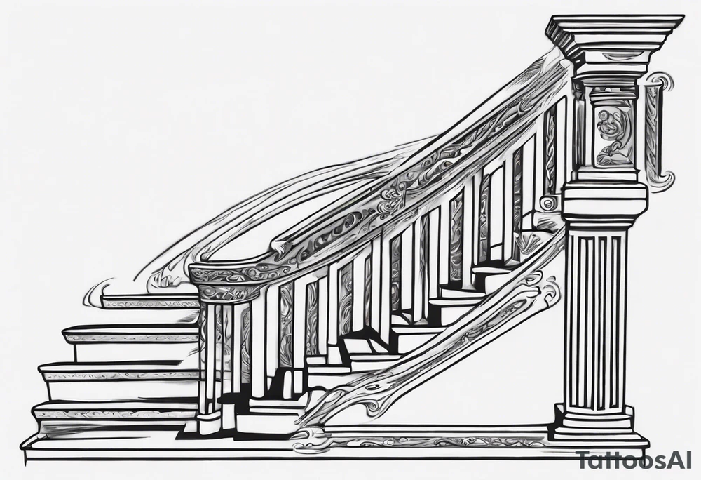 Horizontal inner bicep tattoo. “walk by faith, not by sight” stairwell wrapping around the quote. This design captures the essence of the journey guided by faith. tattoo idea