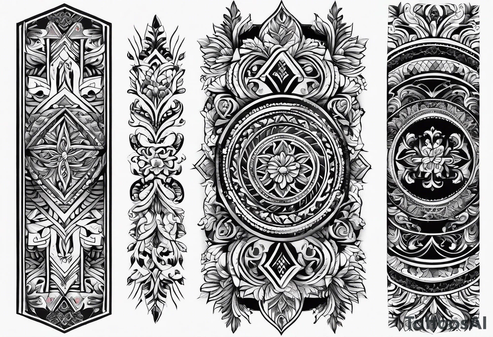 men's armband tattoo with a lot of black color and slavic ornaments tattoo idea