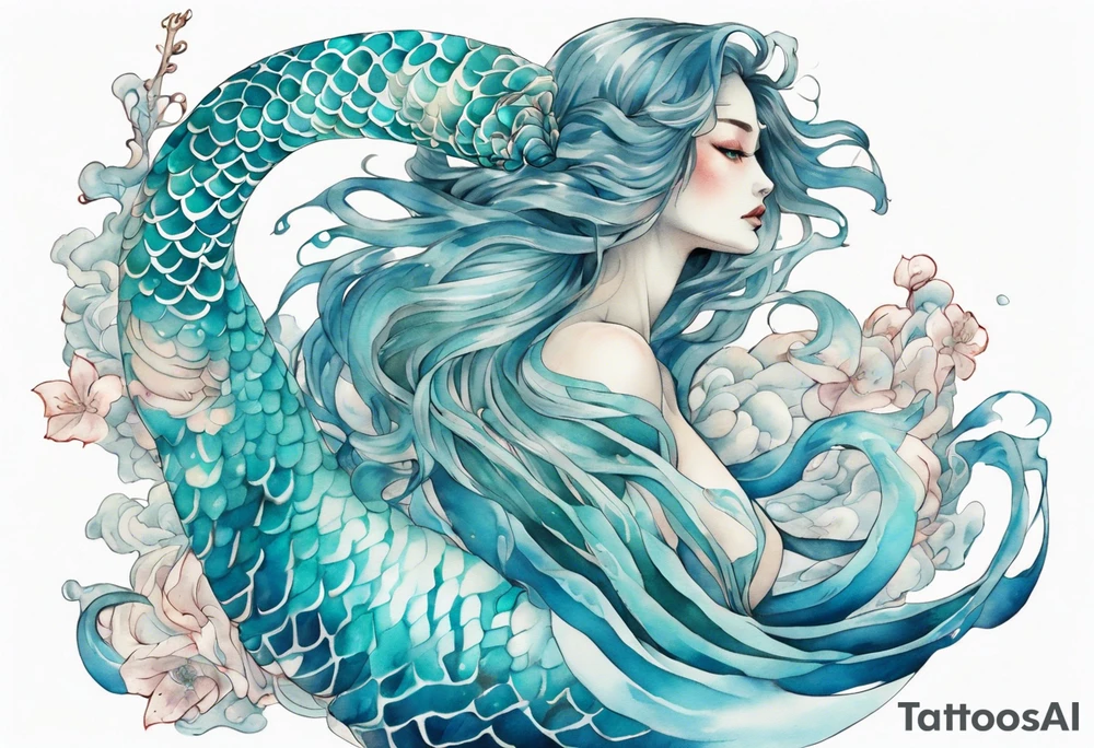 A beautiful undine with turquois scales. tattoo idea