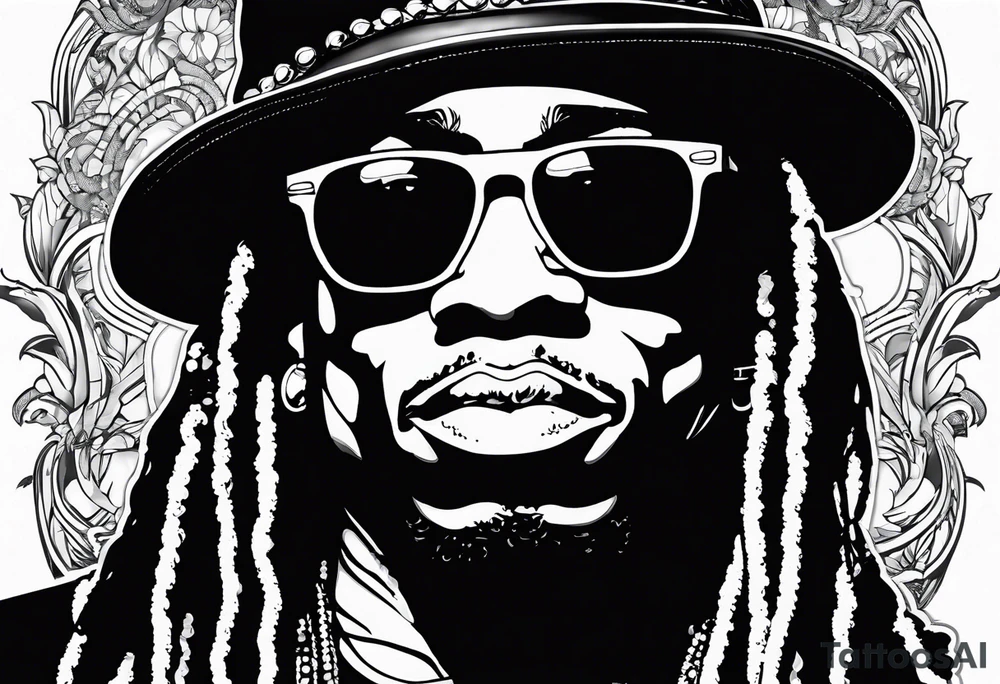 Very basic outline style Image of lil Wayne. Very basic. tattoo idea