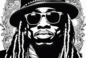 Very basic outline style Image of lil Wayne. Very basic. tattoo idea