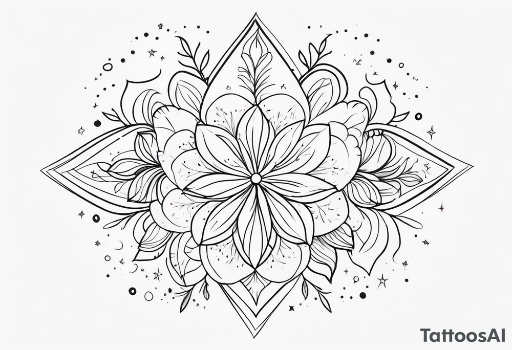 fine line floral with stars, swirls, dots tattoo idea