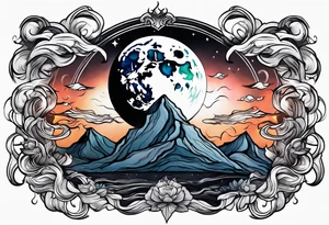 Moon surrounded by ribbons of smoke tattoo idea