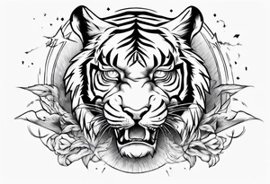 Tiger design with lightning and the sun for a forearm sleeve tattoo idea