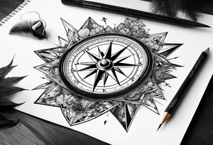 glass broken on compass tattoo idea