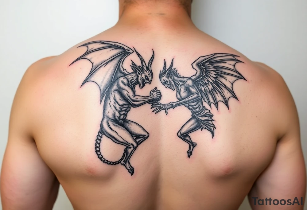 Demon vs angel fighting tattoo idea