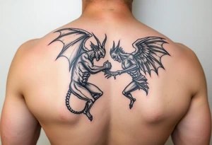 Demon vs angel fighting tattoo idea