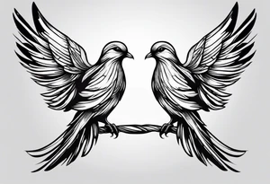 very thin feather releasing small doves from the top tattoo idea