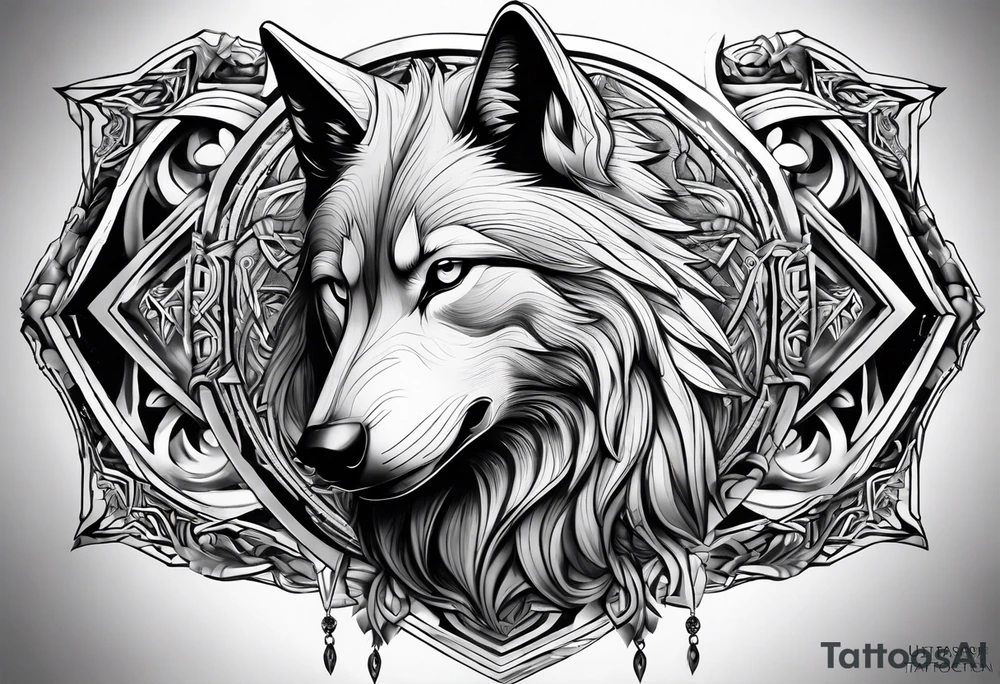 photo realistic wolf link tattoo idea