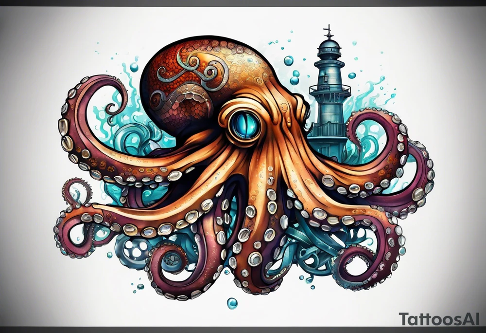 Octopus, machine, diesel engine, submarine tattoo idea