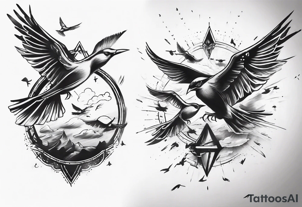 shoulder tattoo with light rays with birds flying free among the clouds tattoo idea shoulder tattoo with light rays with birds flying free among the clouds tattoo idea