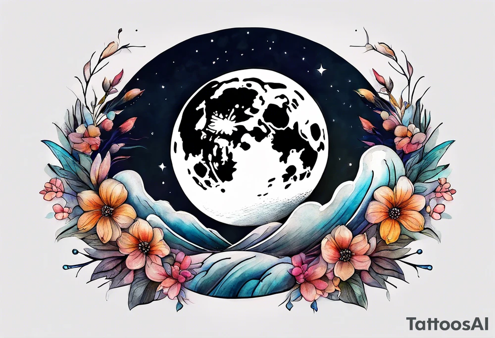 Moon with water color tattoo idea