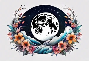 Moon with water color tattoo idea