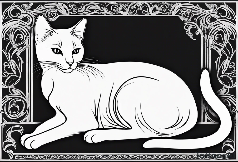Design a simple outline tattoo of a cat stretching, embodying grace and flexibility, perfect for a subtle yet expressive design tattoo idea
