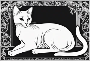 Design a simple outline tattoo of a cat stretching, embodying grace and flexibility, perfect for a subtle yet expressive design tattoo idea