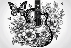 Guitar with flowers growing off the side, butterflies, small tattoo idea