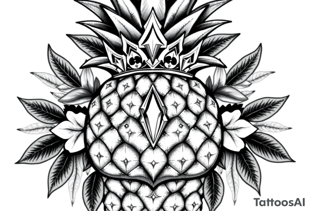 pineapple with diamonds and magestic, crown, vagina, anus, pubic tattoo idea