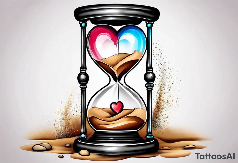 heart in a sand timer with pain, tears, and light tattoo idea