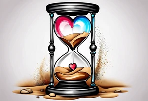 heart in a sand timer with pain, tears, and light tattoo idea