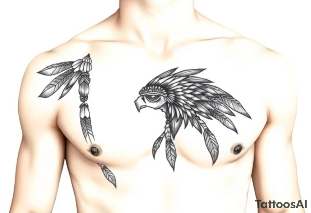 Native American chest color male left peck tattoo idea